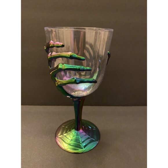 Set of 2 Multicolored 3D Skeleton Hand Goblets and Cup with Spider Web Base - Picture 2 of 9